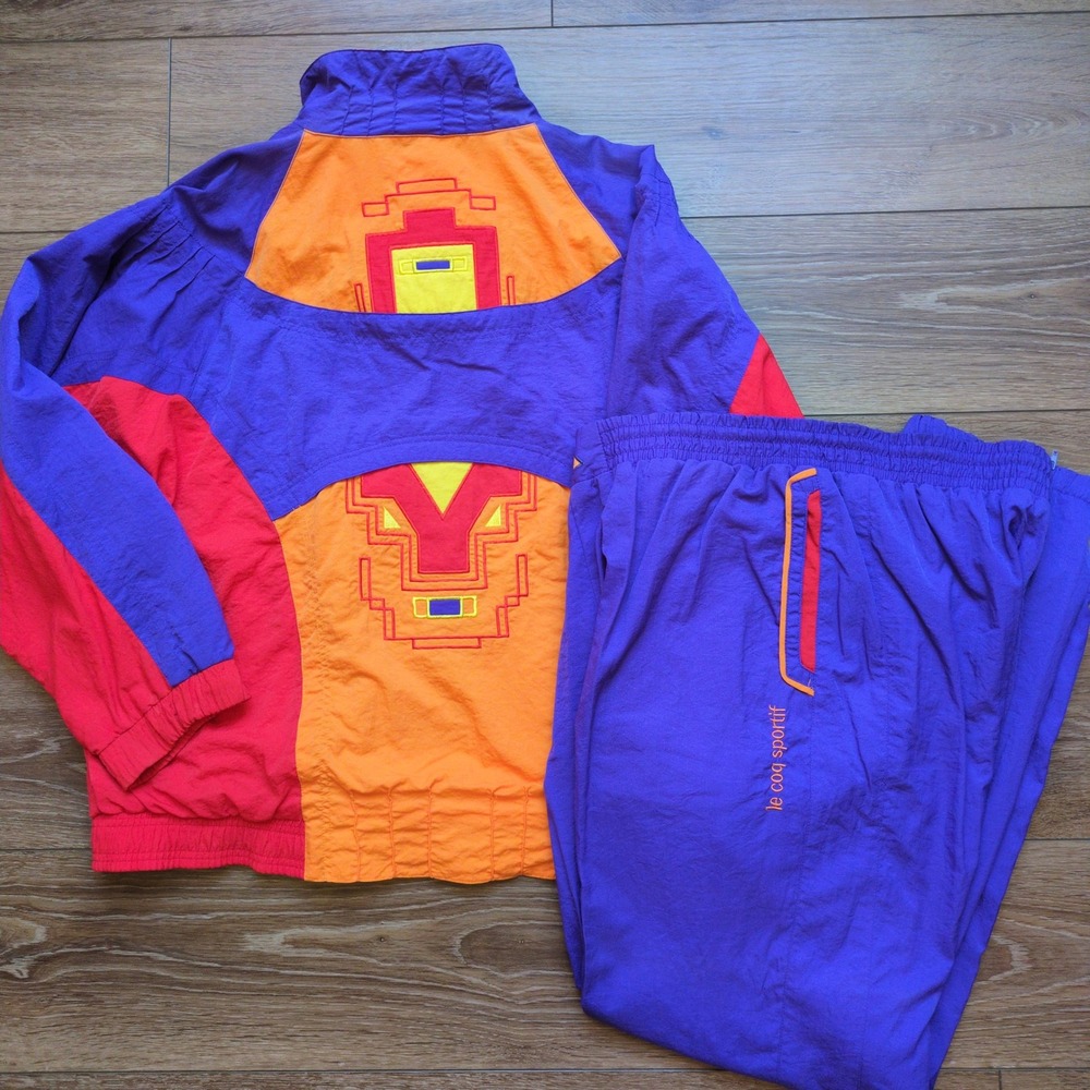 Vtg 90s Le Coq Sportif Colorblock Tracksuit Purple Orange Red Colorful Set M